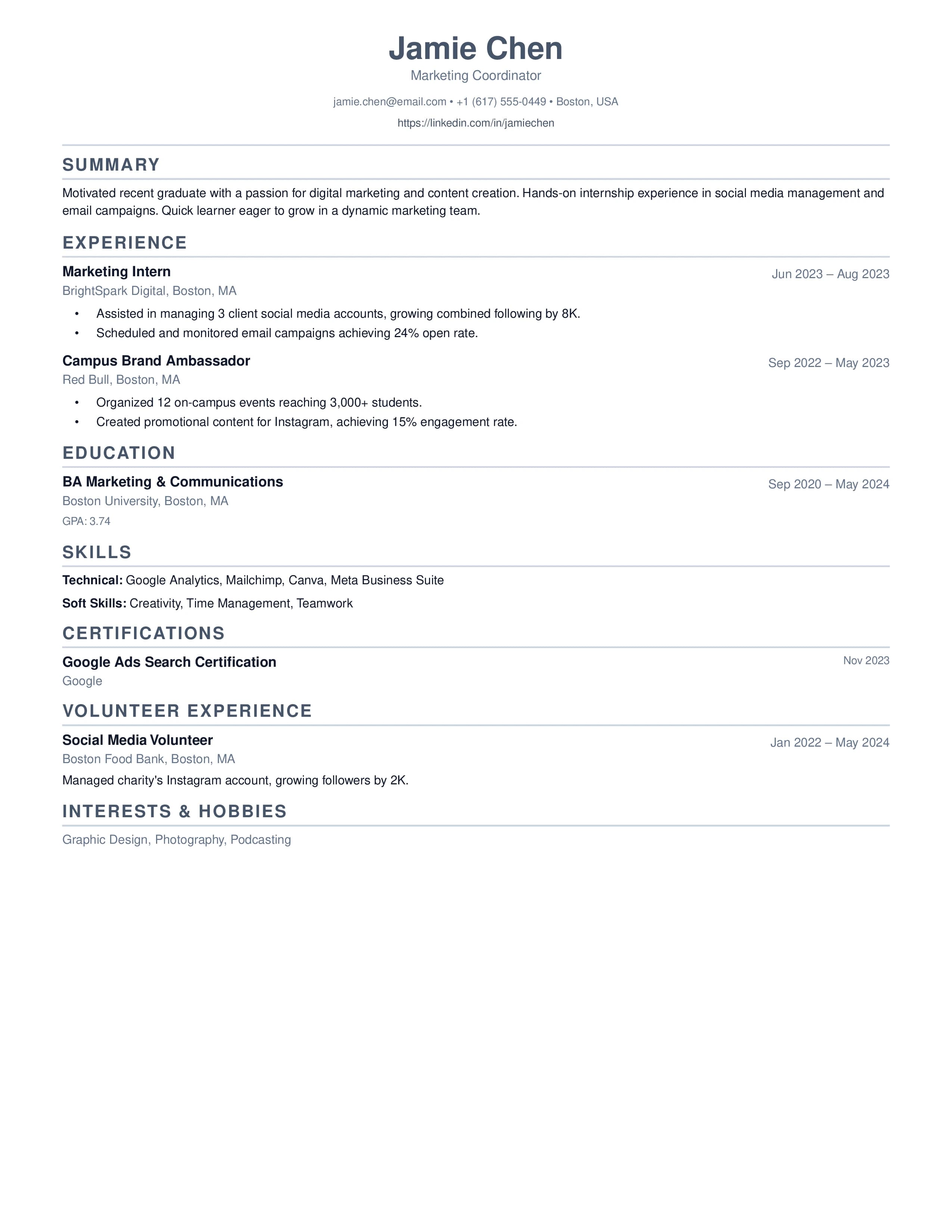 Compact Professional Resume Template
