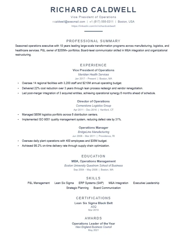 Minimalist Executive Resume Template